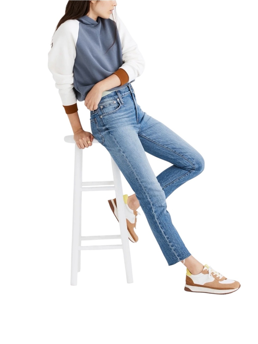 Madewell The Perfect Vintage Blue Jean Raw Hem Crop Women Size 26 Stretch Taper